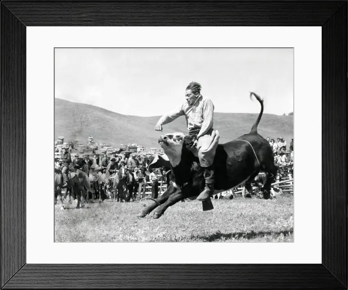 Framed Print : Bull Rider at American Rodeo. Ca. 1950. - (BSLOC_2014_17_112) Framed Print : Bull Rider at American Rodeo. Ca. 1950. - (BSLOC_2014_17_112)