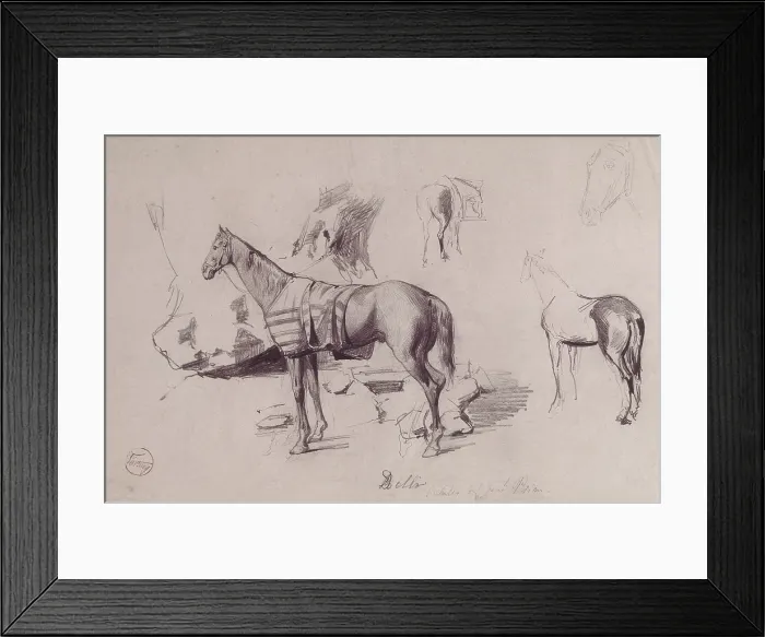 Framed Print : FORTUNY I MARSAL, Mariano (1838-1874). Delio, the horse of General Prim. Notes from the War of Africa (Hispano-Moroccan War), 1860. Drawing with pencil (31.5x21cm). Romanticism
