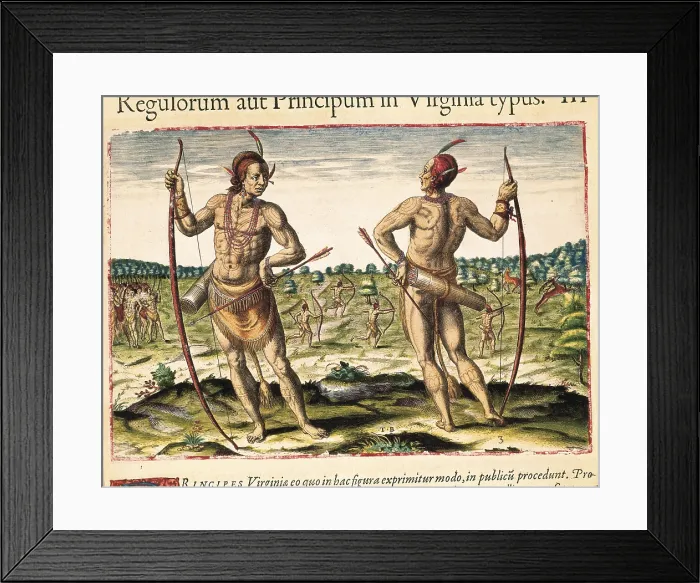 Framed Print : WHITE, John (16th-1593); BRY, Theodor de (1528-1598). Indian chiefs of Virginia Framed Print : WHITE, John (16th-1593); BRY, Theodor de (1528-1598). Indian chiefs of Virginia