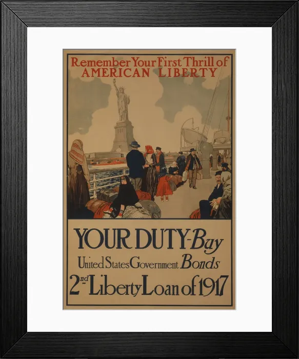 Framed Print : World War I poster aimed at recent American immigrants, urging them to purchase United States war bonds in 1917 Framed Print : World War I poster aimed at recent American immigrants, urging them to purchase United States war bonds in 1917