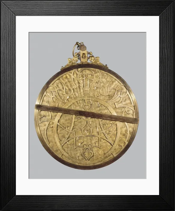 Framed Print : Planispheric astrolabe. 1569. Manufactured in golden brass by Gualterus Arsenius, disciple of the dutch astronomer Regnier Gemma Frisius (1508-1555). Metals. FRANCE. Paris