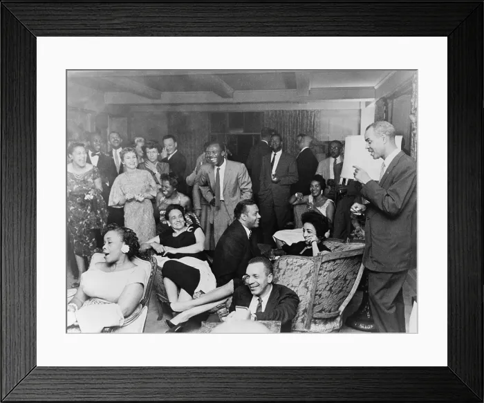 Framed Print : NAACP members at fashionable social gathering, with executive secretary Roy Wilkins standing on the right. Ca. 1960
