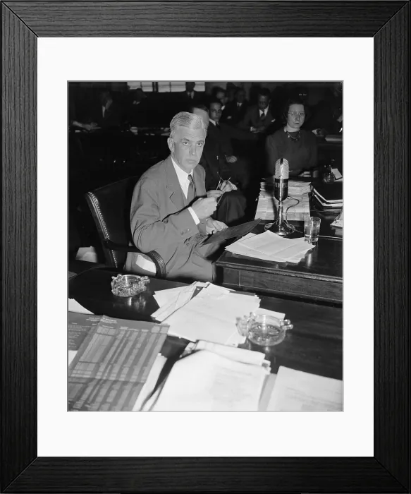 Framed Print : Harold Stanley 1885-1963 President of Morgan Stanley Co. testifying to the National Monopoly Committee Dec. 19 1939. (BSLOC_2010_18_151)