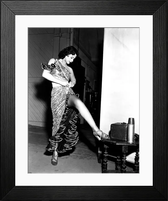 Framed Print : A LADY WITHOUT PASSPORT, Hedy Lamarr, adjusting her costume on-set, 1950 Framed Print : A LADY WITHOUT PASSPORT, Hedy Lamarr, adjusting her costume on-set, 1950