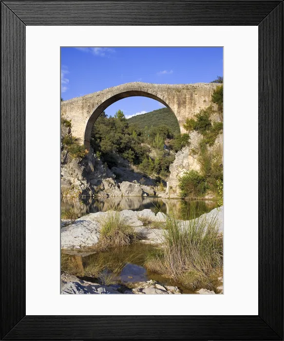 Framed Print : SPAIN. GERONA. Garrotxa. Bridge over Llierca River - 14th Century -, between Sadernes and Montagut villages. Romanesque art