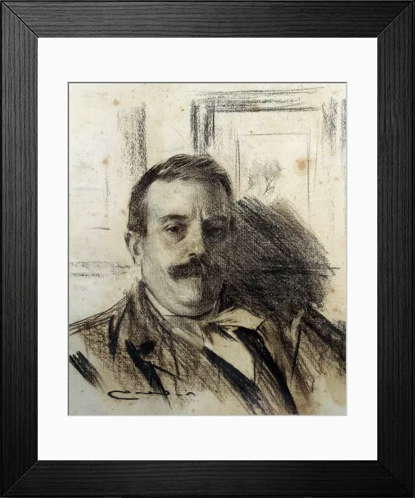 Framed Print : CASAS i CARBO, Ramon (1866-1932). Portrait of Raimon Casellas. ca. 1897 - ca. 1900. Charcoal and conte crayon on Ingres paper. Surrealism. Drawing. SPAIN. Barcelona