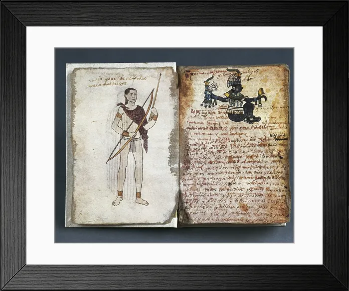 Framed Print : Codex Tudela. 1530-1554. Codex with pictures drawn by a Tlacuilo Indian and writen by a Christian missionar. Aztec art. SPAIN. Madrid. America's Museum. - J