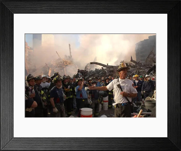 Framed Print : A NYC Fire Chief addresses firefighters at Ground Zero on Sept. 12, 2001 Framed Print : A NYC Fire Chief addresses firefighters at Ground Zero on Sept. 12, 2001