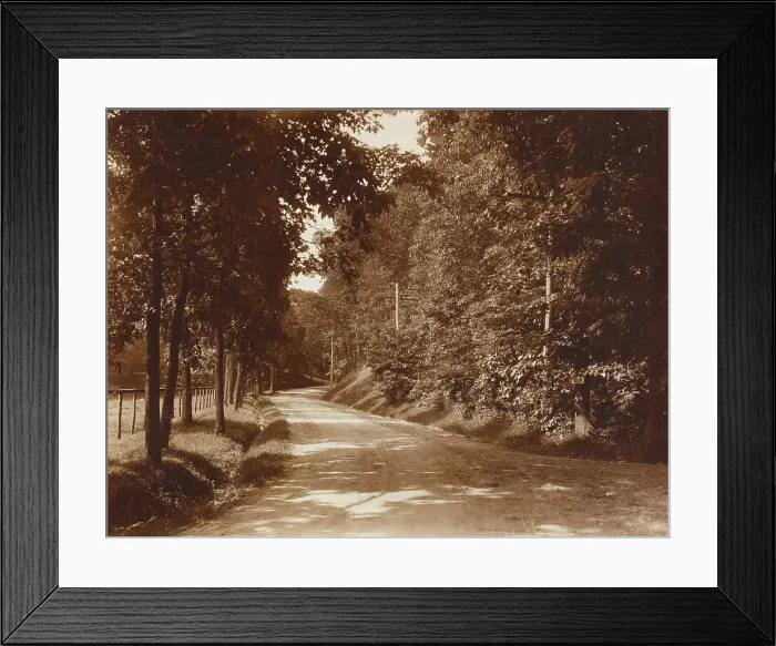 Framed Print : A SUNNY ROAD, by Edward Curtis. This 1904 photo shows straight new utility poles spaced along the country road Framed Print : A SUNNY ROAD, by Edward Curtis. This 1904 photo shows straight new utility poles spaced along the country road