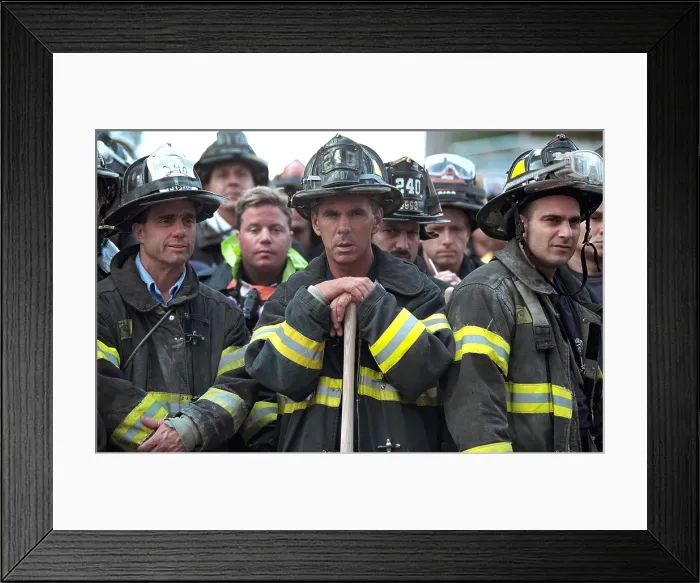 Framed Print : Firemen of the 240th Engine Company during President George W. Bush's visit to Ground Zero. Sept. 14, 2001 Framed Print : Firemen of the 240th Engine Company during President George W. Bush's visit to Ground Zero. Sept. 14, 2001