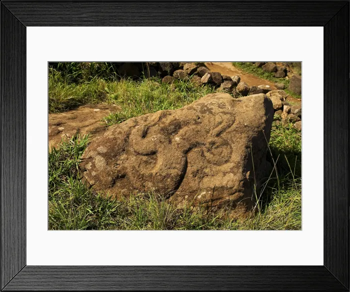 Framed Print : CHILE. VALPARAISO. Ahu Tongariki. Easter Island. Rapa Nui National Park. South coast. Slopes of Rano Kao vulcano. Sacred site. Petroglyphs