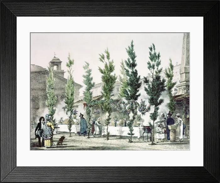 Framed Print : The Pantheon Street Food Vendors, by Antoine Jean-Baptiste Thomas, 19th Century - Italy, Lazio, Rome, Motecitorio, Collection of prints and paintings of Montecitorio Palace