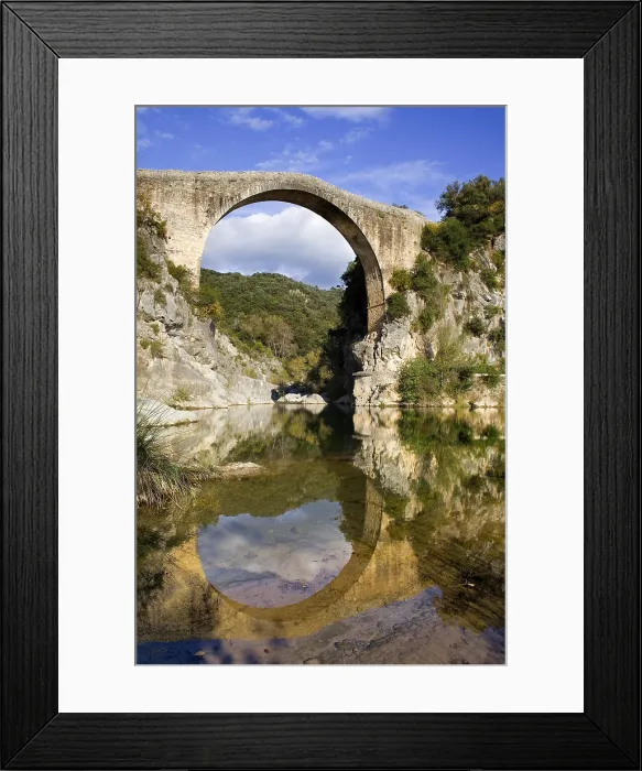 Framed Print : SPAIN. GERONA. Garrotxa. Bridge over Llierca River - 14th Century -, between Sadernes and Montagut villages. Romanesque art