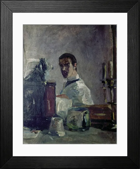 Framed Print : Portait of Lautrec in front of a mirror (Portrait de Lautrec devant une glace), by Henri de Toulouse-Lautrec, 1880, 19th Century, oil on cardboard, 40 x 32 cm - France, Albi