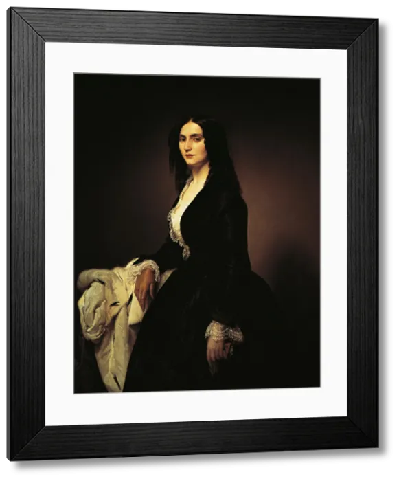 Framed Print : Portrait of the singer Matilde Juva Branca, by Francesco Hayez, 1849 - 1851 about, 19th Century, oil on canvas, cm 121 x 95 - Italy, Lombardy, Milan, Gallery of Modern Art. All