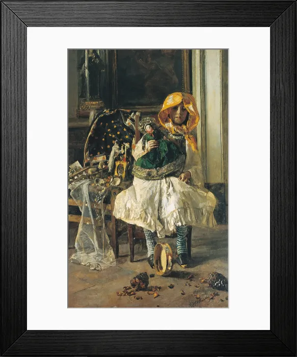 Framed Print : Little Girl with Yellow Scarf, by Antonio Mancini, 1875 about, 19th Century, oil on canvas, cm 164 x 104 - Italy, Tuscany, Florence, private collection. All