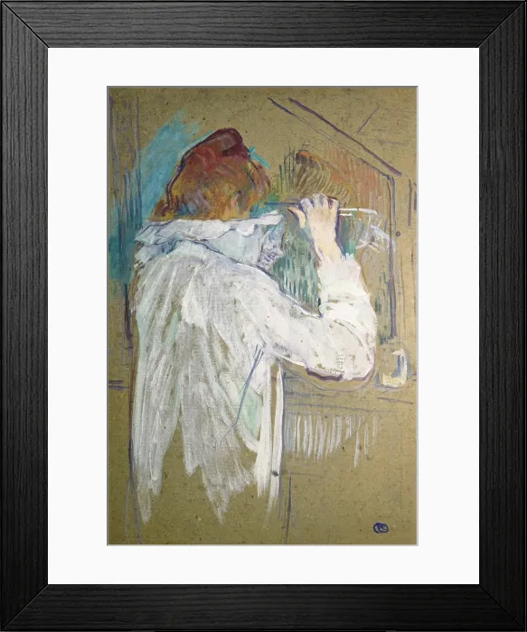 Framed Print : Woman curling her hair (Femme se frisant), by Henri de Toulouse-Lautrec, 1891, 19th Century, oil on cardboard, 54 x 36 cm - France, Toulouse, Fine Art Museum, Muse des Augustins