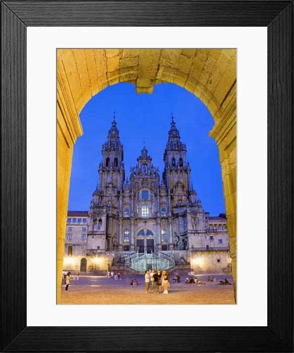 Framed Print : SPAIN. Santiago de Compostela. Cathedral of Santiago de Compostela. Cathedral facade from Plaza do Obradoiro. Baroque art