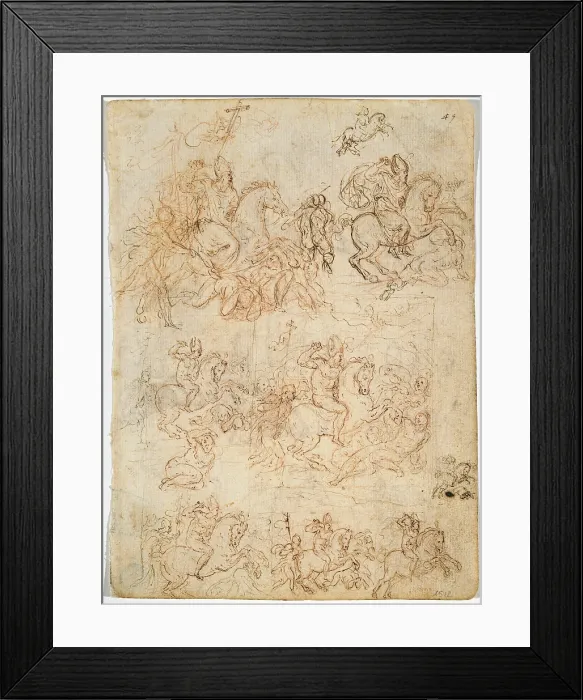 Framed Print : Study for St Ambrose on Horseback Chasing the Arians, by Figino Giovanni Ambrogio, 16th Century -17th Century, 1550 -1608, red chalk, brown ink, white paper, mm 204 x 150 - Italy Framed Print : Study for St Ambrose on Horseback Chasing the Arians, by Figino Giovanni Ambrogio, 16th Century -17th Century, 1550 -1608, red chalk, brown ink, white paper, mm 204 x 150 - Italy