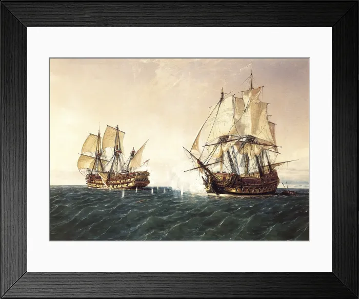 Framed Print : MONLEON Y TORRES, Rafael (1835-1900). Combat between the Spanish 'Catalan' against the British Mary. 1888