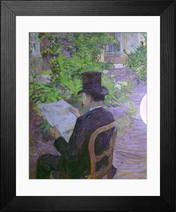 Framed Print : Dsir Dihau Reading a Newspaper in the Garden (Dsir Dihau, lecture d'un journal dans le jardin), by Henri de Toulouse-Lautrec, 1890, 19th Century, oil on canvas