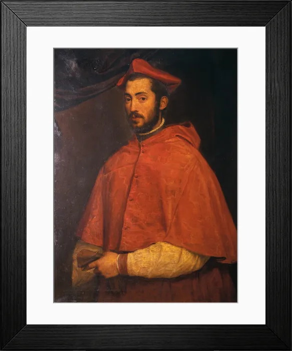 Framed Print : Portrait of Cardinal Alessandro Farnese, by Vecellio Tiziano known as Titian, 16th Century, 1543, oil on canvas, - Italy, Campania, Naples
