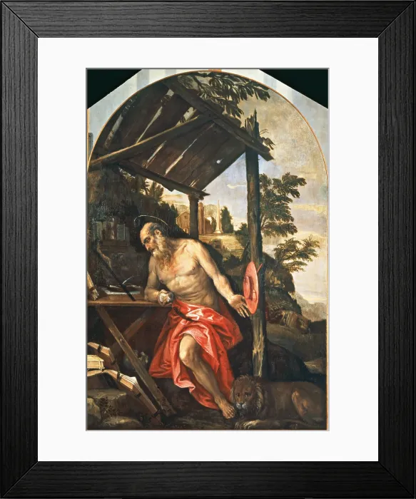 Framed Print : St Jerome Repentant, by Caliari Paolo known as Veronese, 16th Century, 1566 -1570 about, canvas, cm 253 x 168 - Italy, Veneto, Venice, Accademia Art Galleries
