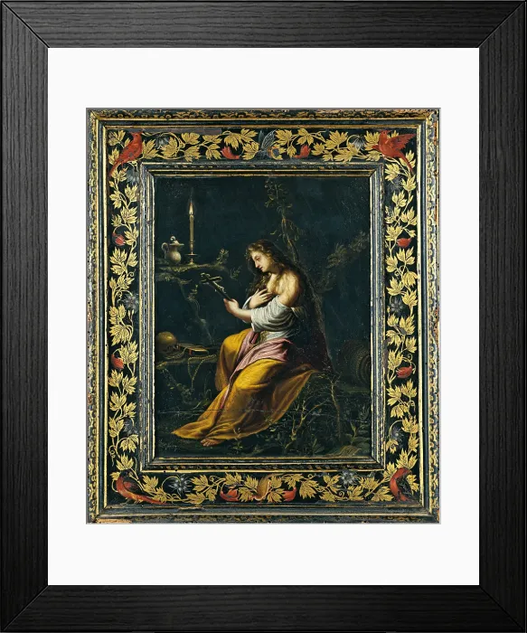 Framed Print : Rectangular Wooden Cassetta Frame, by Unknown artist, 17th Century, 1600 -1650, ebonized wood with decorations gilded and painted, cm 20, 5 x 26 x 6, 5 - Italy, Tuscany, Florence