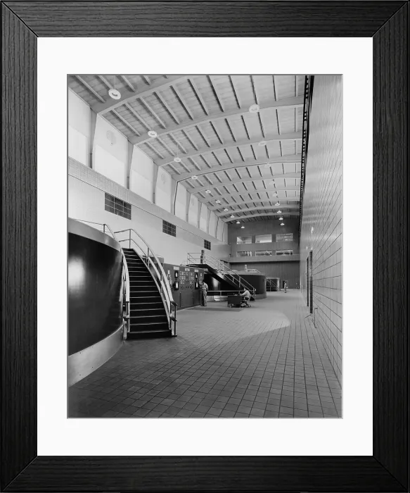 Framed Print : Two men at the control panel of the Chickamauga Dam are dwarfed by the large scale of the generator hall. 1940 Framed Print : Two men at the control panel of the Chickamauga Dam are dwarfed by the large scale of the generator hall. 1940