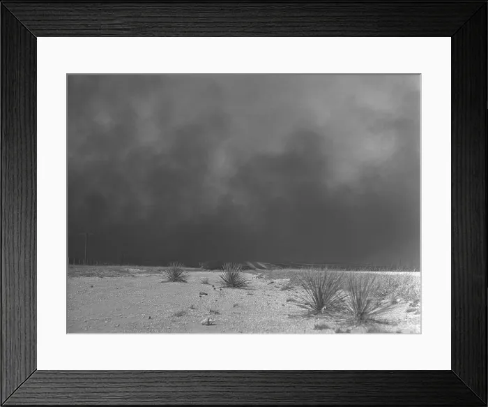 Framed Print : Heavy black clouds of dust rising over the Texas Panhandle, Texas. March 1936 photo by Arthur Rothstein