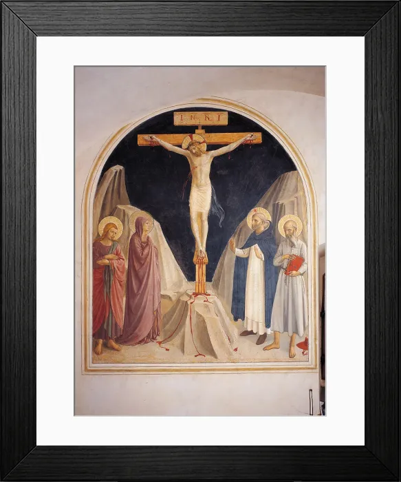 Framed Print : The Crucifixion with the Virgin Mary and Saints, by Guido di Pietro (Piero) known as Beato Angelico, 1438 - 1446 about, 15th Century, fresco, cm 194 x 166 - Italy, Tuscany