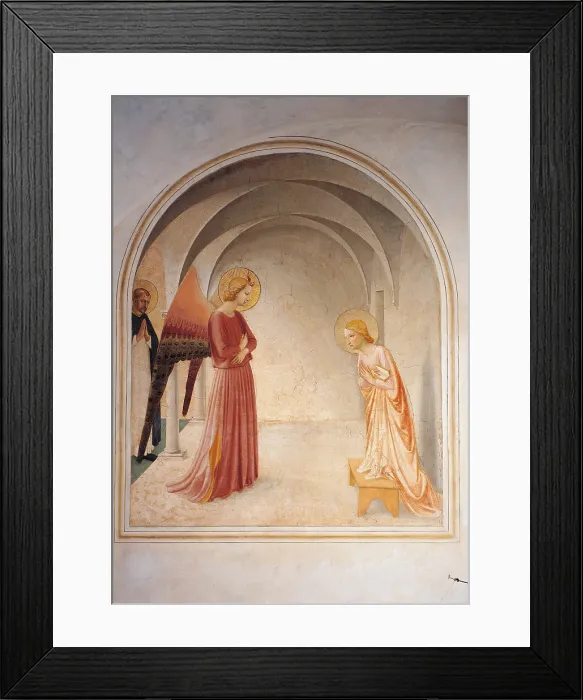 Framed Print : The Annunciation, by Guido di Pietro (Piero) known as Beato Angelico, 1438 - 1446 about, 15th Century, fresco, cm 190 x 164 - Italy, Tuscany, Florence, San Marco Convent, cell 3 Framed Print : The Annunciation, by Guido di Pietro (Piero) known as Beato Angelico, 1438 - 1446 about, 15th Century, fresco, cm 190 x 164 - Italy, Tuscany, Florence, San Marco Convent, cell 3