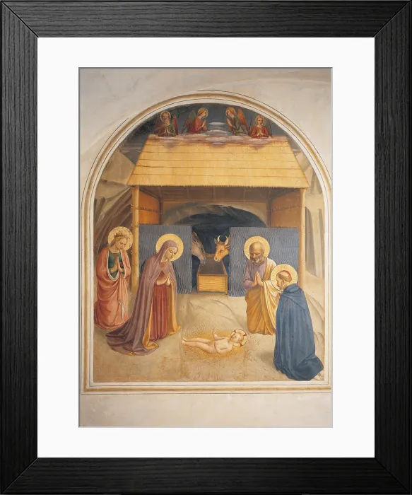 Framed Print : The Nativity, by Guido di Pietro (Piero) known as Beato Angelico, 1438 - 1446 about, 15th Century, fresco, cm 194 x 166 - Italy, Tuscany, Florence, San Marco Convent, cell 5. All Framed Print : The Nativity, by Guido di Pietro (Piero) known as Beato Angelico, 1438 - 1446 about, 15th Century, fresco, cm 194 x 166 - Italy, Tuscany, Florence, San Marco Convent, cell 5. All