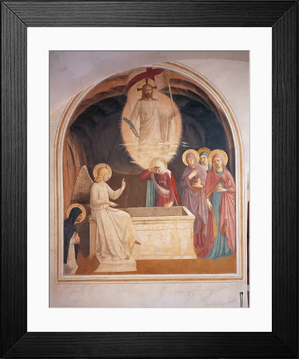 Framed Print : Christ Resurrected or The Message of the Angel, by Guido di Pietro (Piero) known as Beato Angelico, 1438 - 1446 about, 15th Century, fresco, cm 189 x 164 - Italy, Tuscany Framed Print : Christ Resurrected or The Message of the Angel, by Guido di Pietro (Piero) known as Beato Angelico, 1438 - 1446 about, 15th Century, fresco, cm 189 x 164 - Italy, Tuscany