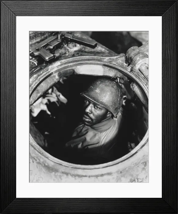 Framed Print : African American soldier in the turret of an armored vehicle during World War 2. Unknown date or location. (BSLOC_2015_13_102) Framed Print : African American soldier in the turret of an armored vehicle during World War 2. Unknown date or location. (BSLOC_2015_13_102)