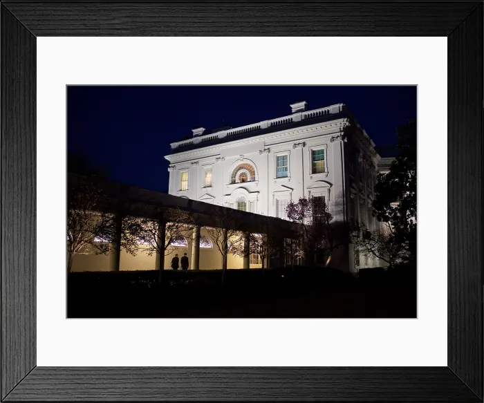 Framed Print : President Obama and Natl. Security Advisor Tom Donilon walk along the Colonnade of the White House. March 7, 2012. (BSLOC_2015_13_132) Framed Print : President Obama and Natl. Security Advisor Tom Donilon walk along the Colonnade of the White House. March 7, 2012. (BSLOC_2015_13_132)