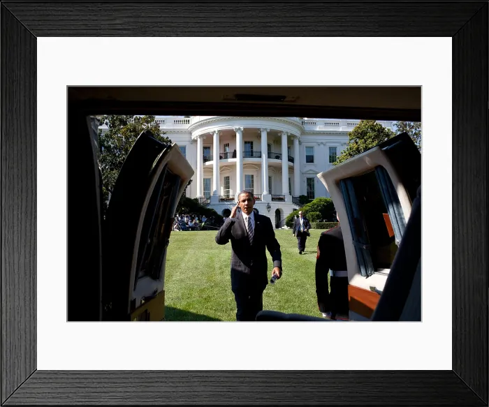 Framed Print : President Barack Obama boards Marine One on the South Lawn of the White House. July 1, 2011. (BSLOC_2015_13_133)
