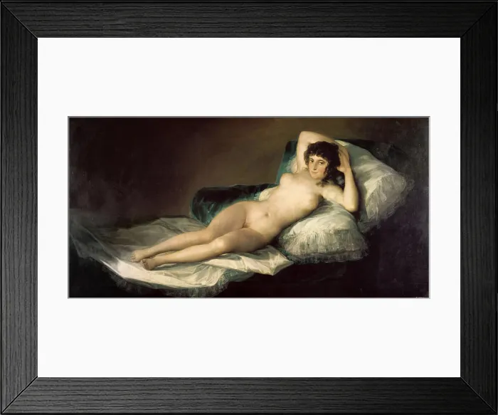 Framed Print : The Nude Maja (La Maja desnuda), by Francisco Jos de Goya y Lucientes, 1800, 19th Century, oi on canvas, 95 x 190 cm - Spain, Madrid, Museo del Prado. Whole artwork view