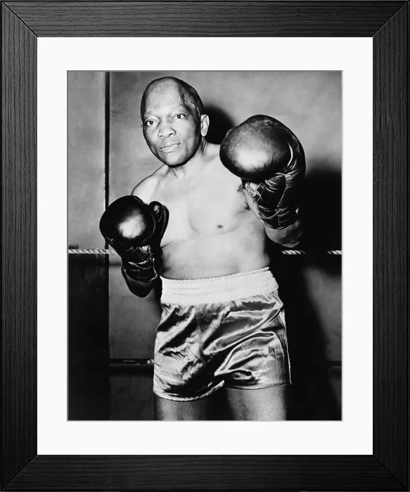Framed Print : Former Heavyweight champion Jack Johnson in boxing pose. Ca. 1930s. - (BSLOC_2014_17_144) Framed Print : Former Heavyweight champion Jack Johnson in boxing pose. Ca. 1930s. - (BSLOC_2014_17_144)