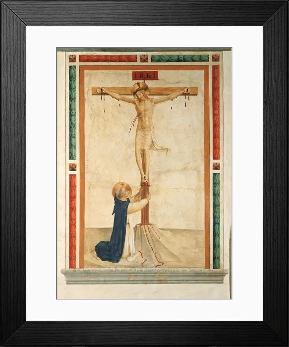 Framed Print : Crucifixion with St Dominic, by Benozzo di Lese di Sandro known as Benozzo Gozzoli and Guido di Pietro (or Piero) known as Beato Angelico, 15th Century, 1438 -1446 about, fresco