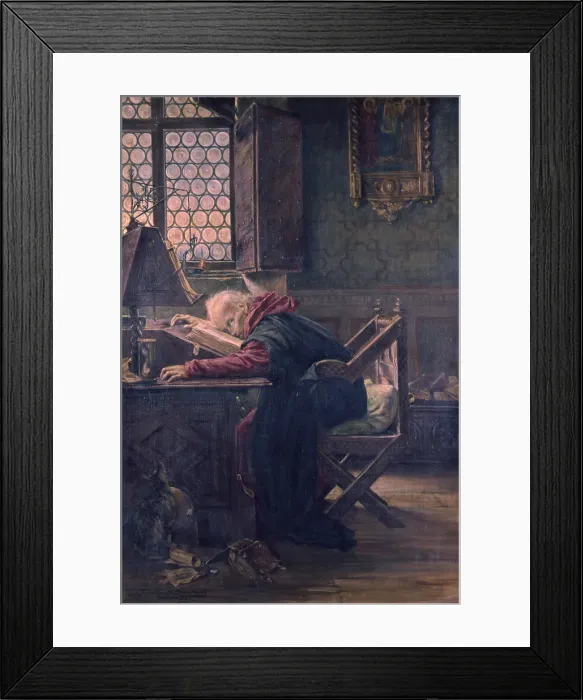 Framed Print : Petrarca's Death (La morte del Petrarca), by Pietro Gualtiero De Bacci Venuti, 1929, 20th Century, oil on canvas - Italy, Tuscany, Arezzo, Petrarca's House