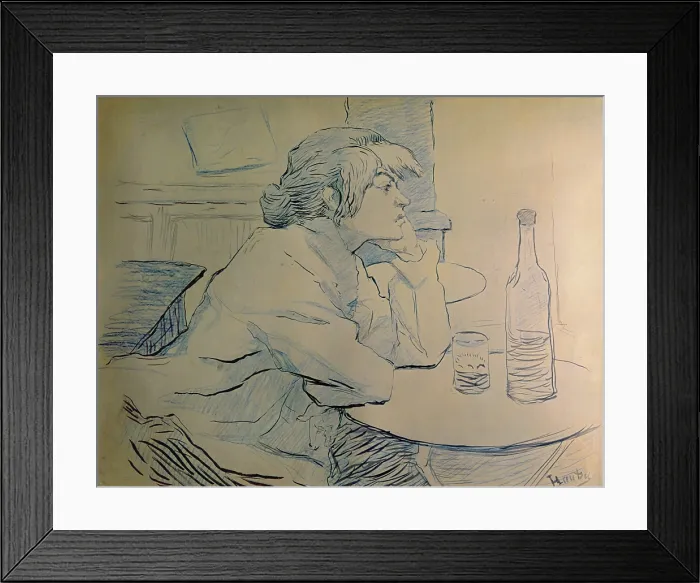 Framed Print : The Drinker or an Hangover (Buveur Femme, Ou La Gueule De Bois), by Henri de Toulouse-Lautrec, 1889, 19 Century, ink and coloured pencil, 49 x 63 cm - France, Albi