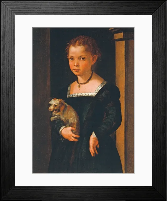 Framed Print : Portrait of a Little Girl, by Carrucci Jacopo know as Pontormo, 16th Century, 1555 -1555 about, oil on panel, cm 67 x 46 - Italy, Veneto, Venice, Ca dOro