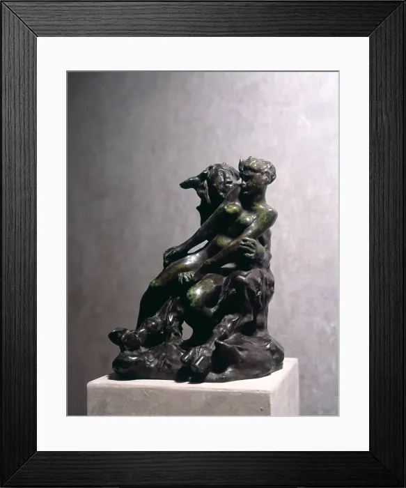 Framed Print : The Minotaur, by Franois-Auguste-Ren Rodin, 1886, 19th Century, bronze, 34 x 25 x 25 cm - France, Paris, Rodin Museum. Whole artwork view. The Minotaur is bothering a Nymph