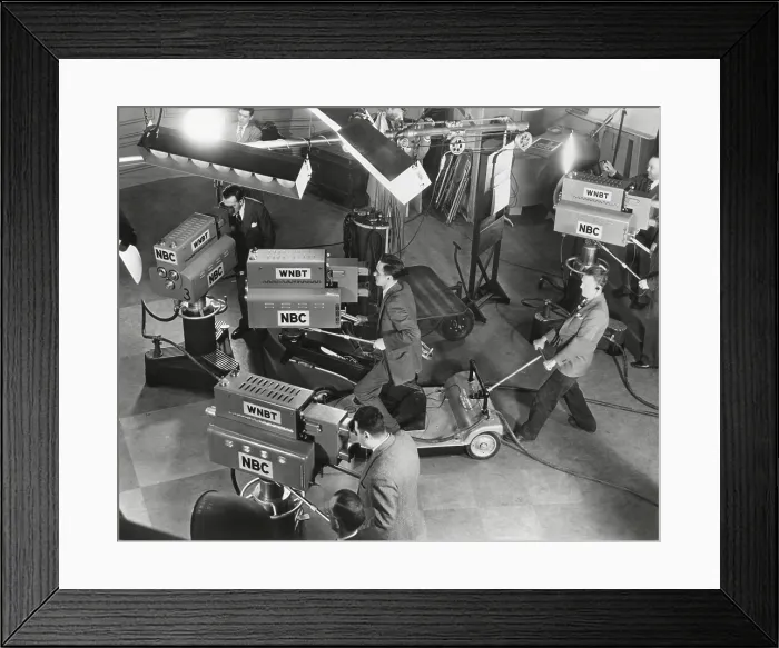 Framed Print : Cameras are tested on the television studio set before the program goes on the air. - (BSLOC_2014_17_139)