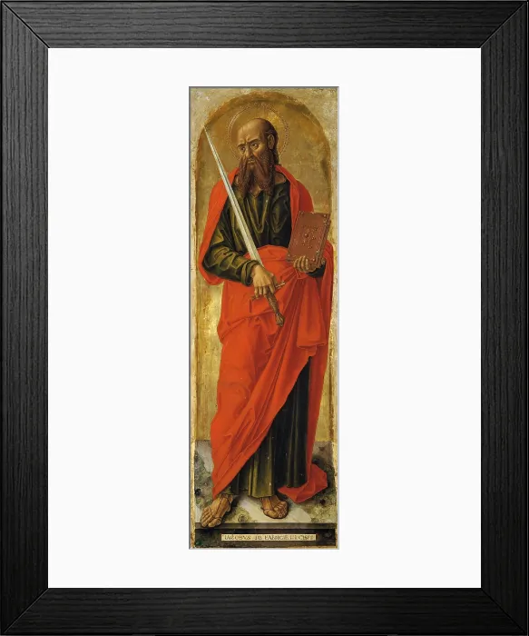 Framed Print : Polyptych with St Ambrose blessing, some devotees among the Sts Louis, Peter, Paul and Sebastian, by Vivarini Bartolomeo, 15th Century, 1477, panel gold ground