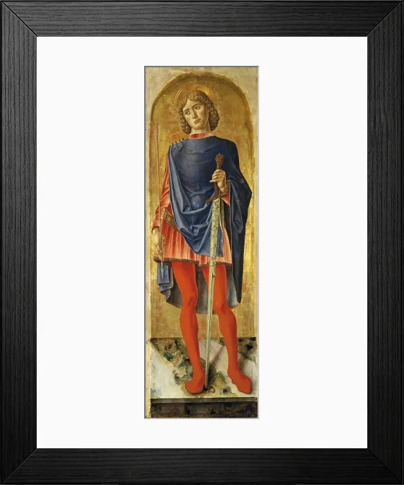 Framed Print : Polyptych with St Ambrose blessing, some devotees among the Sts Louis, Peter, Paul and Sebastian, by Vivarini Bartolomeo, 15th Century, 1477, panel gold ground
