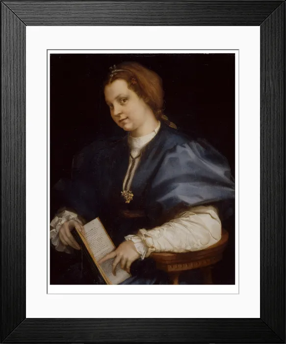Framed Print : Lady with a petrarchino, by Unknown artist, 16th Century, 1528 -1529 about, oil on panel, - Italy, Tuscany, Florence, Uffizi Gallery Framed Print : Lady with a petrarchino, by Unknown artist, 16th Century, 1528 -1529 about, oil on panel, - Italy, Tuscany, Florence, Uffizi Gallery
