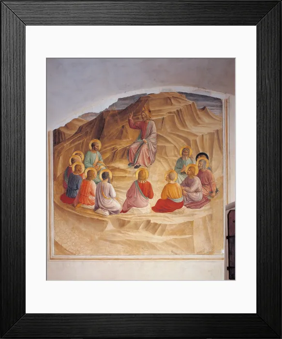 Framed Print : The Sermon on the Mount, by Guido di Pietro (Piero) known as Beato Angelico, 1438 - 1446, 15th Century, fresco, - Italy, Tuscany, Florence, San Marco Convent
