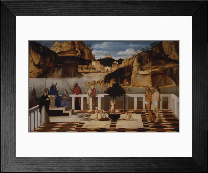 Framed Print : Holy Allegory, by Bellini Giovanni, 16th Century, 1500 -1505 about, oil on panel, cm 73 x 119 - Italy, Tuscany, Florence, Uffizi Gallery Framed Print : Holy Allegory, by Bellini Giovanni, 16th Century, 1500 -1505 about, oil on panel, cm 73 x 119 - Italy, Tuscany, Florence, Uffizi Gallery